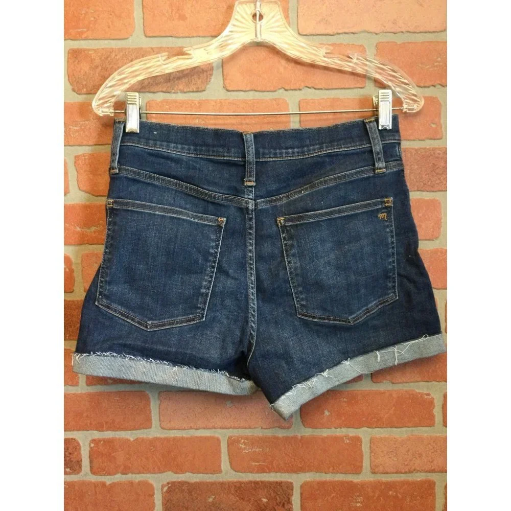 Madewell Women's High-Rise Denim Shorts Cut-Off Cuffed Hem Pockets Size 28